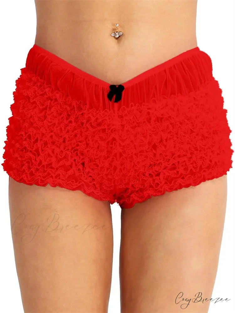 Lace Ruched Bodycon Shorts red / S short-250223
