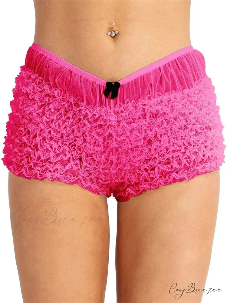 Lace Ruched Bodycon Shorts rose pink / S short-250223