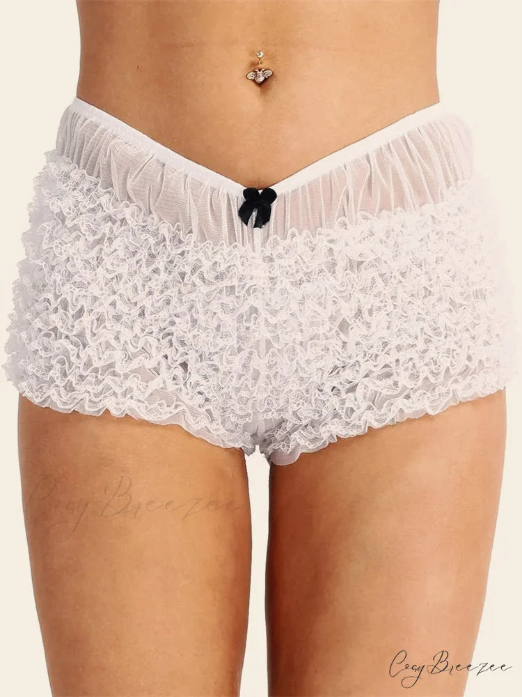 Lace Ruched Bodycon Shorts white / S short-250223