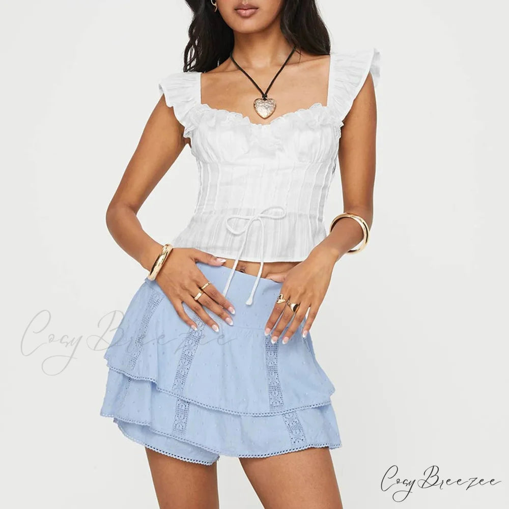 Lace Ruffles Tie-Up Crop Top croptop-250223