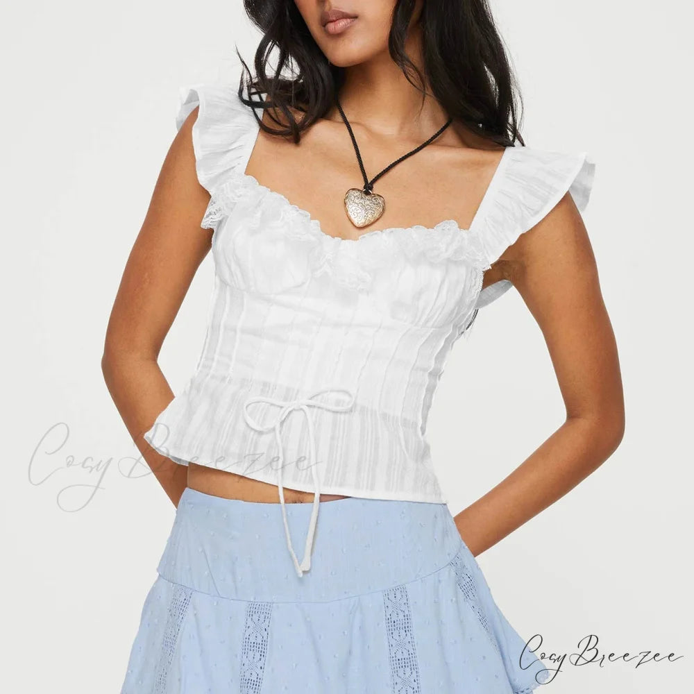 Lace Ruffles Tie-Up Crop Top croptop-250223