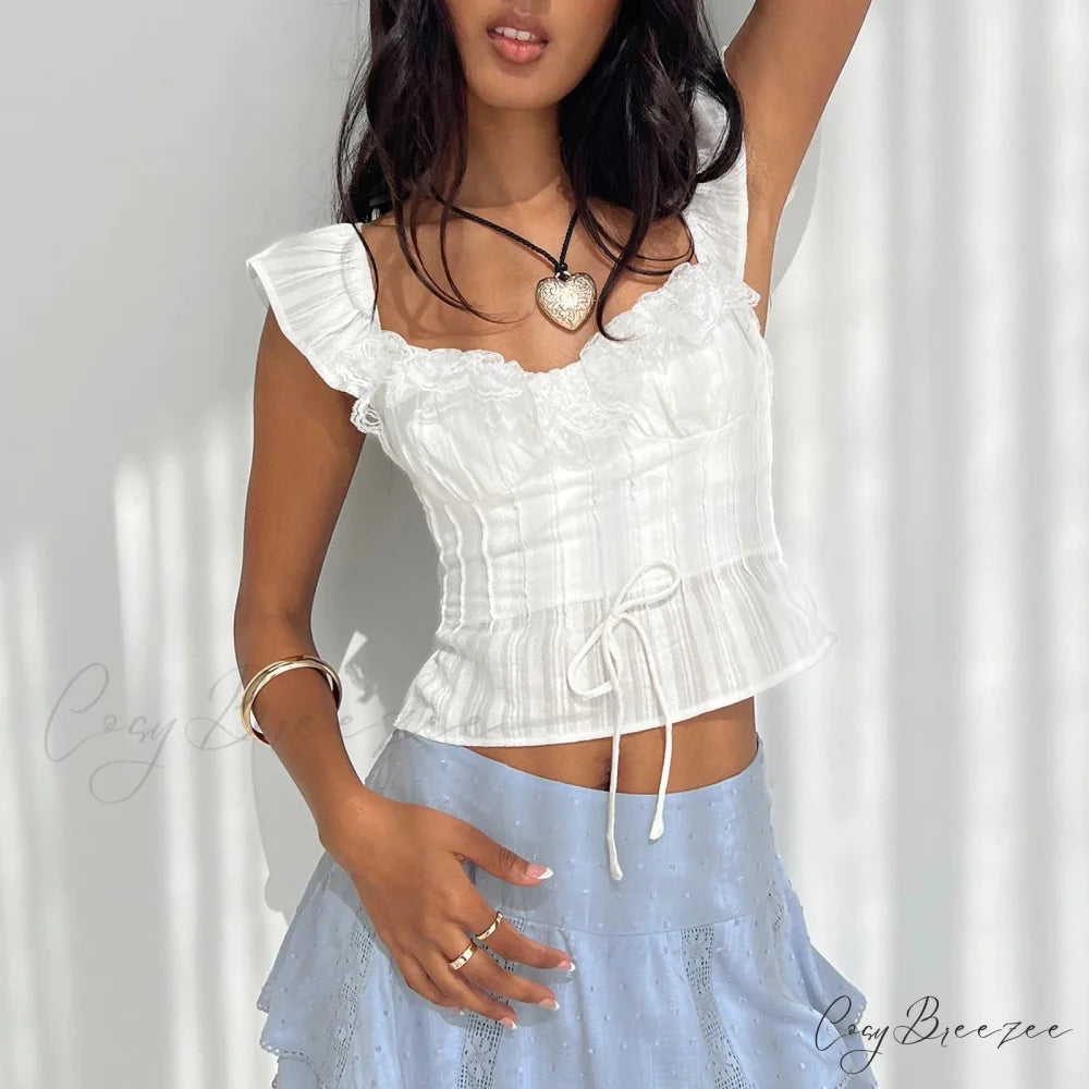 Lace Ruffles Tie-Up Crop Top croptop-250223