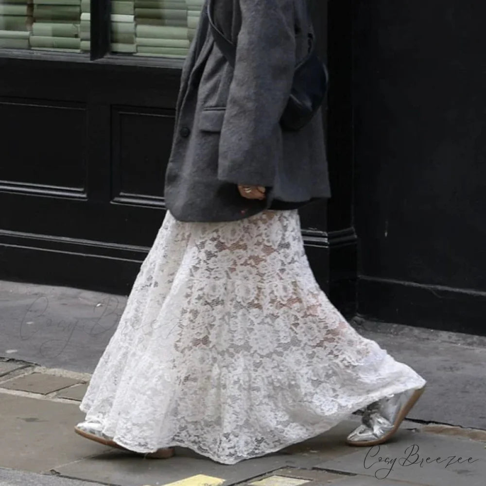 Lace Sheer A-Line Vintage Floral Sheer Skirt skirt-250126