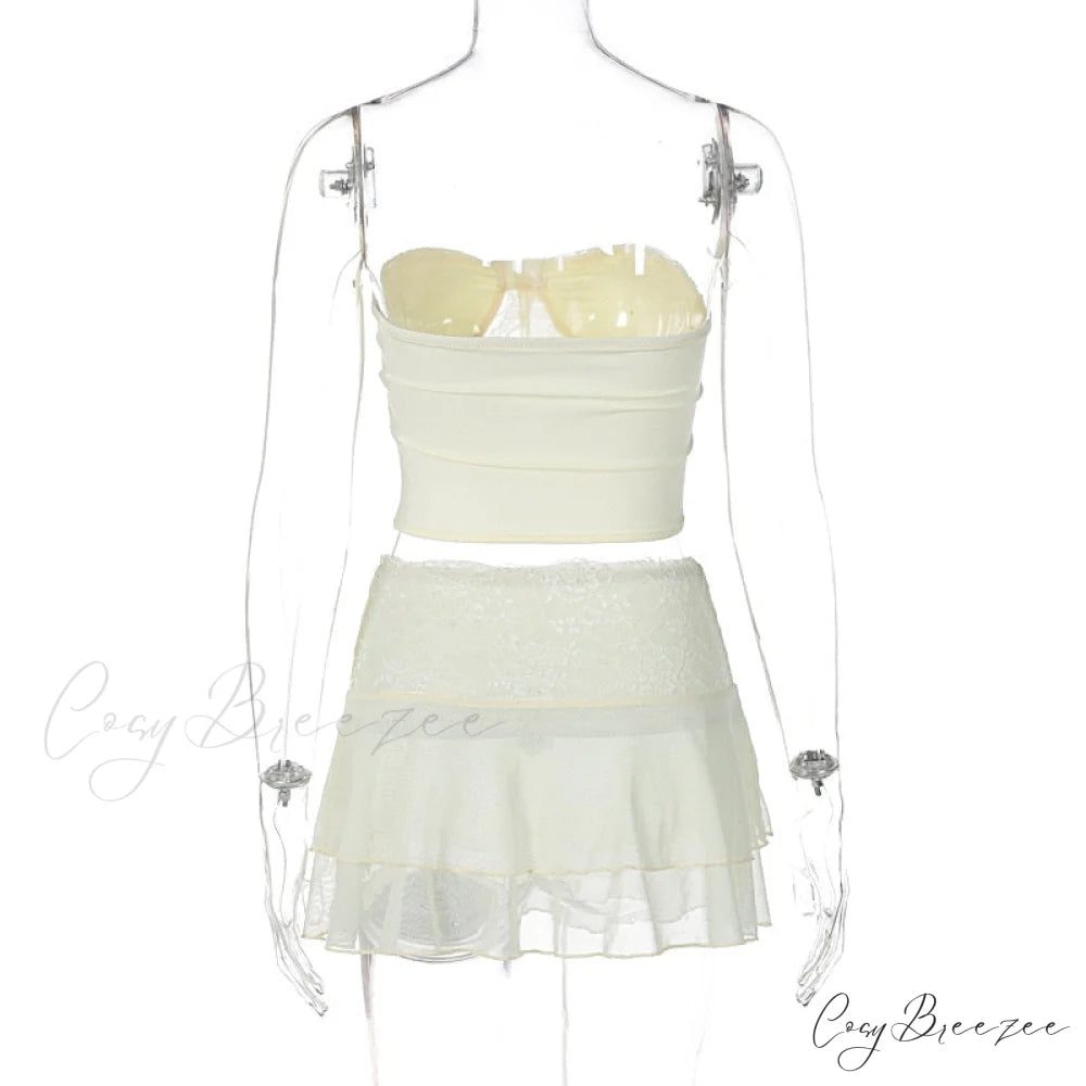 Lace Sheer Corset Charming And Mini Skirt Set