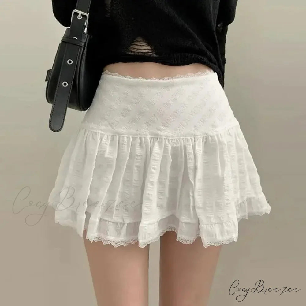 Lace Sweet Layered Waist Skirt White / S skirts-250223
