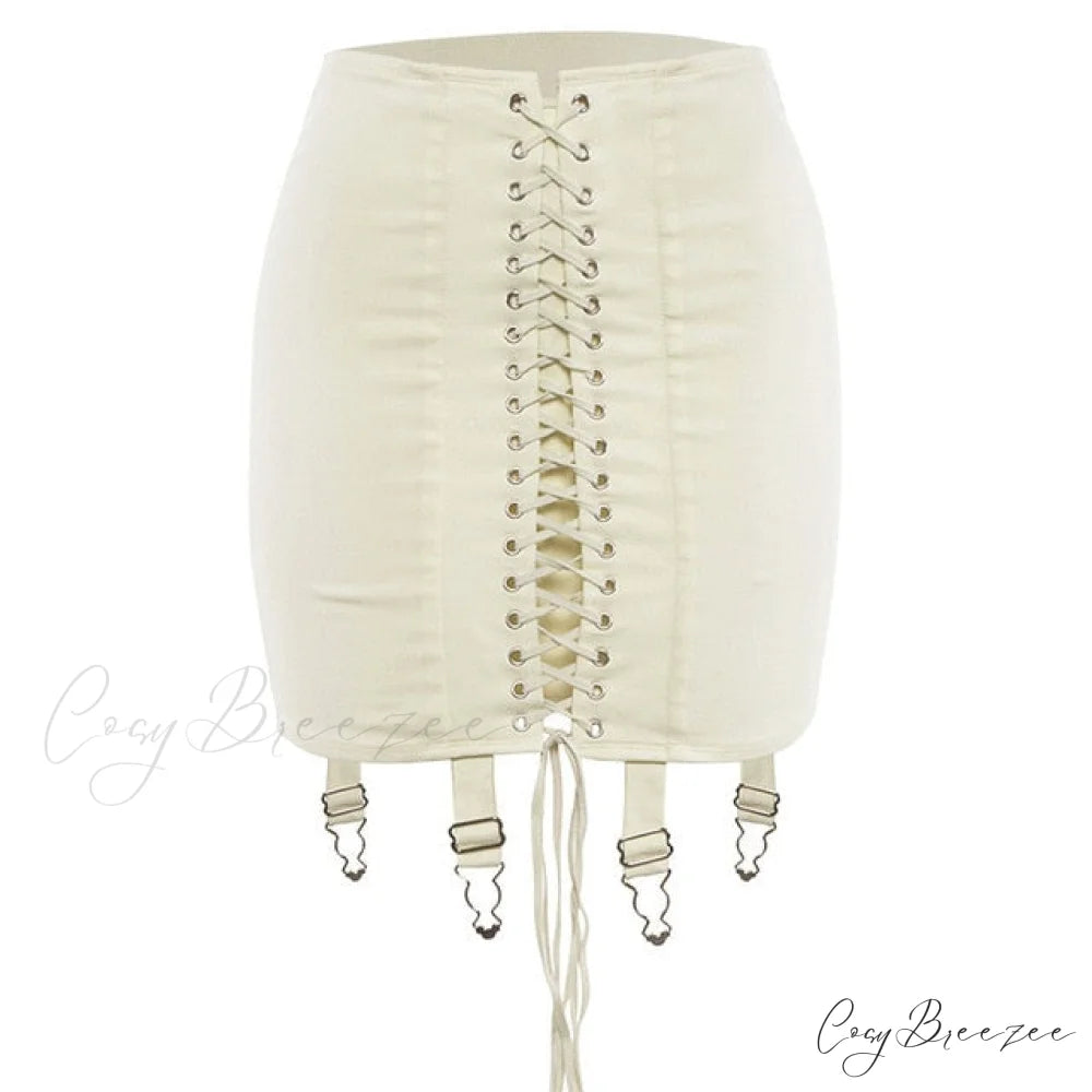 Lace Tie Stylish Up Bodycon Skirt Beige / S