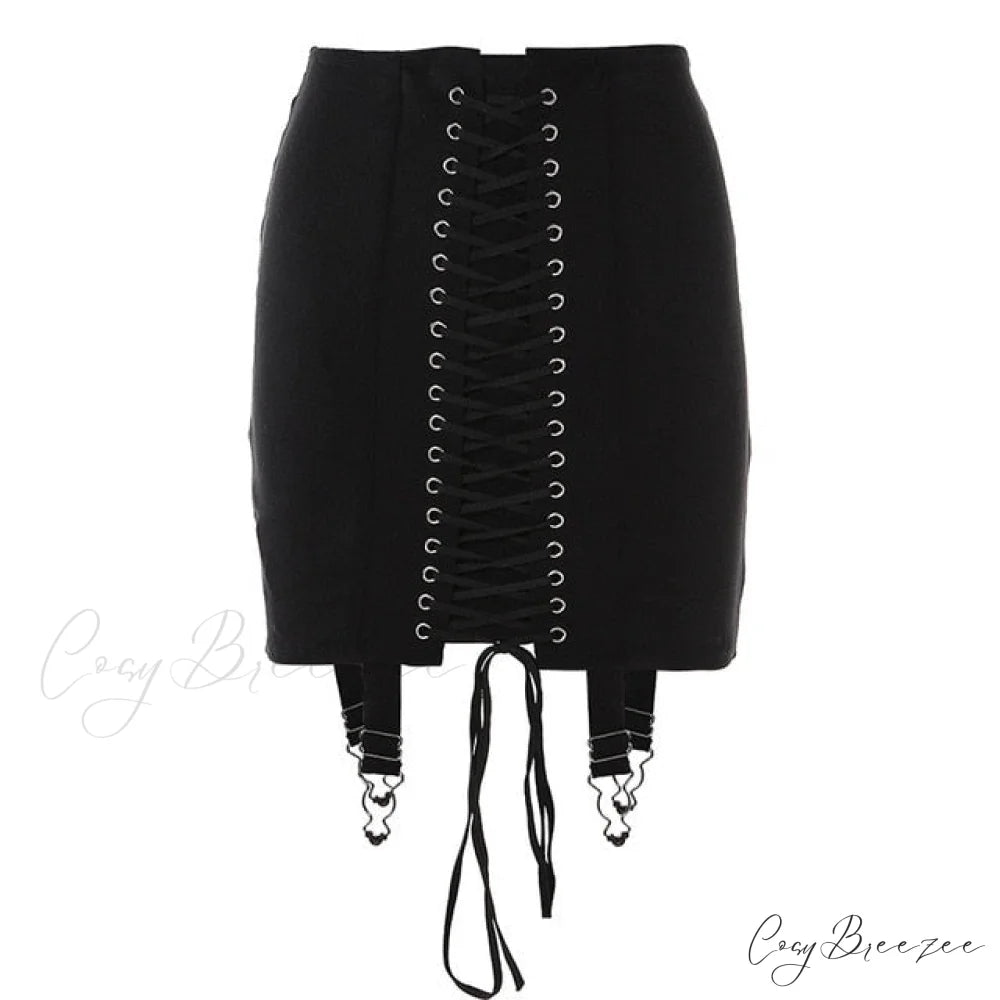 Lace Tie Stylish Up Bodycon Skirt Black / S