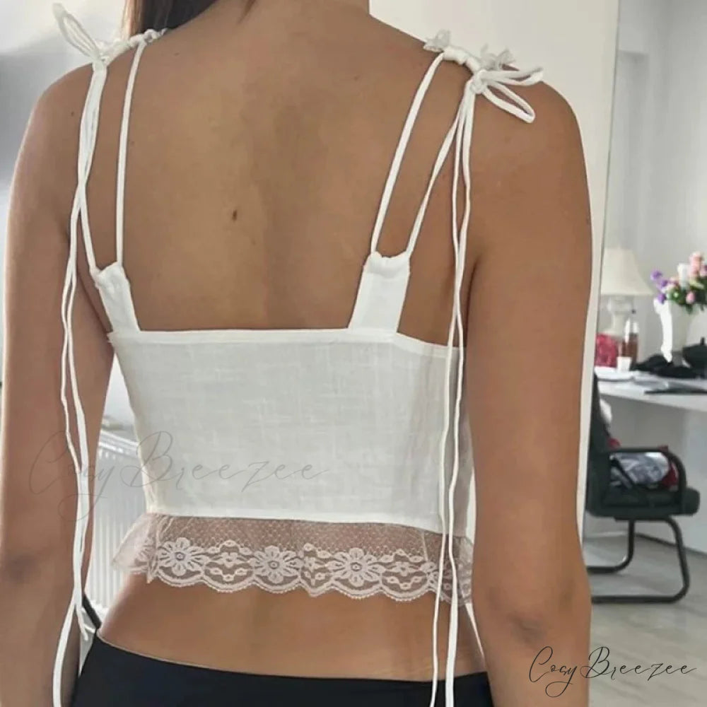 Lace Tie-Up Navel Crop Top croptop-250223