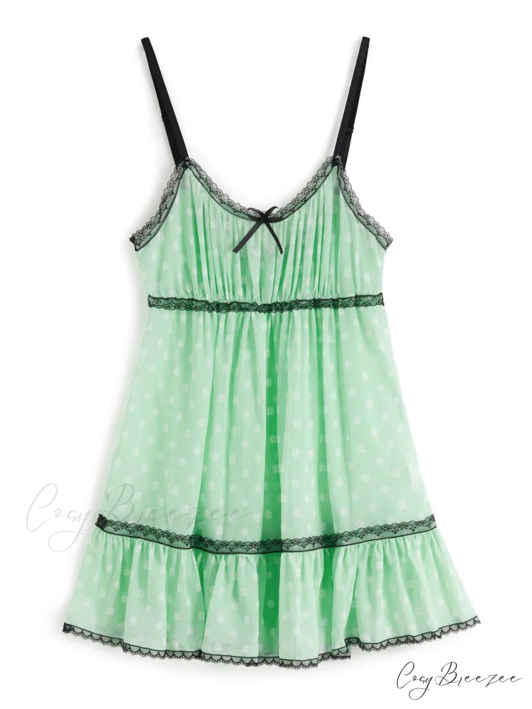 Lace Trim Graceful Floral Mini Dress