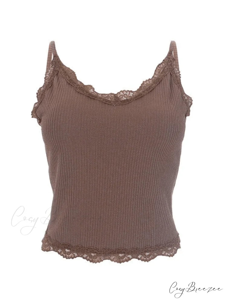 Lace Trim Moth Trendy Print Crop Cami Top
