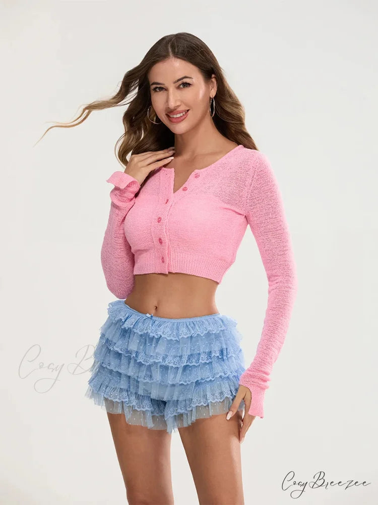 Lace Trim Multi-Layer Bloomer Shorts short-250223