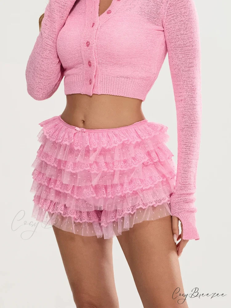 Lace Trim Multi-Layer Bloomer Shorts short-250223