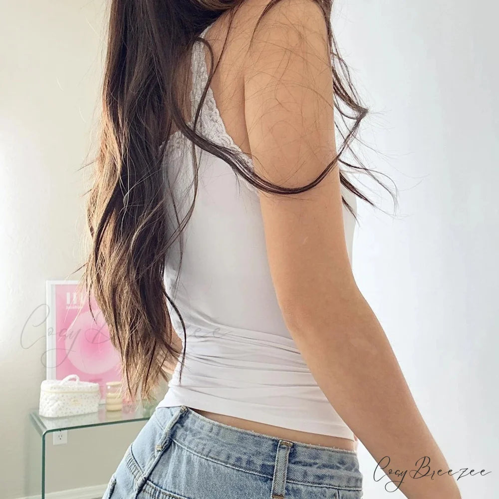 Lace Trimmed Gathered V-Neck Crop Top croptop-250223