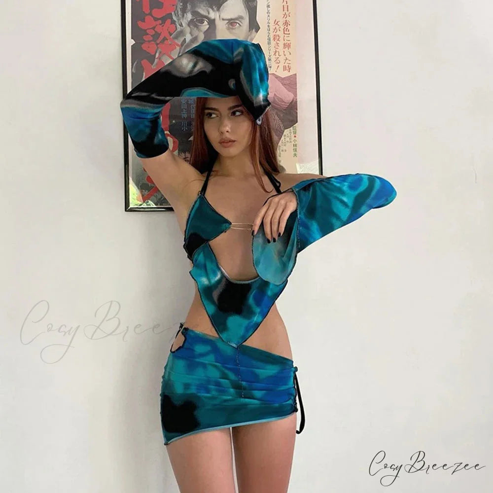 Lace-Up Bandage Bodycon Mini Skirt Two Piece Set twopieceset-250223