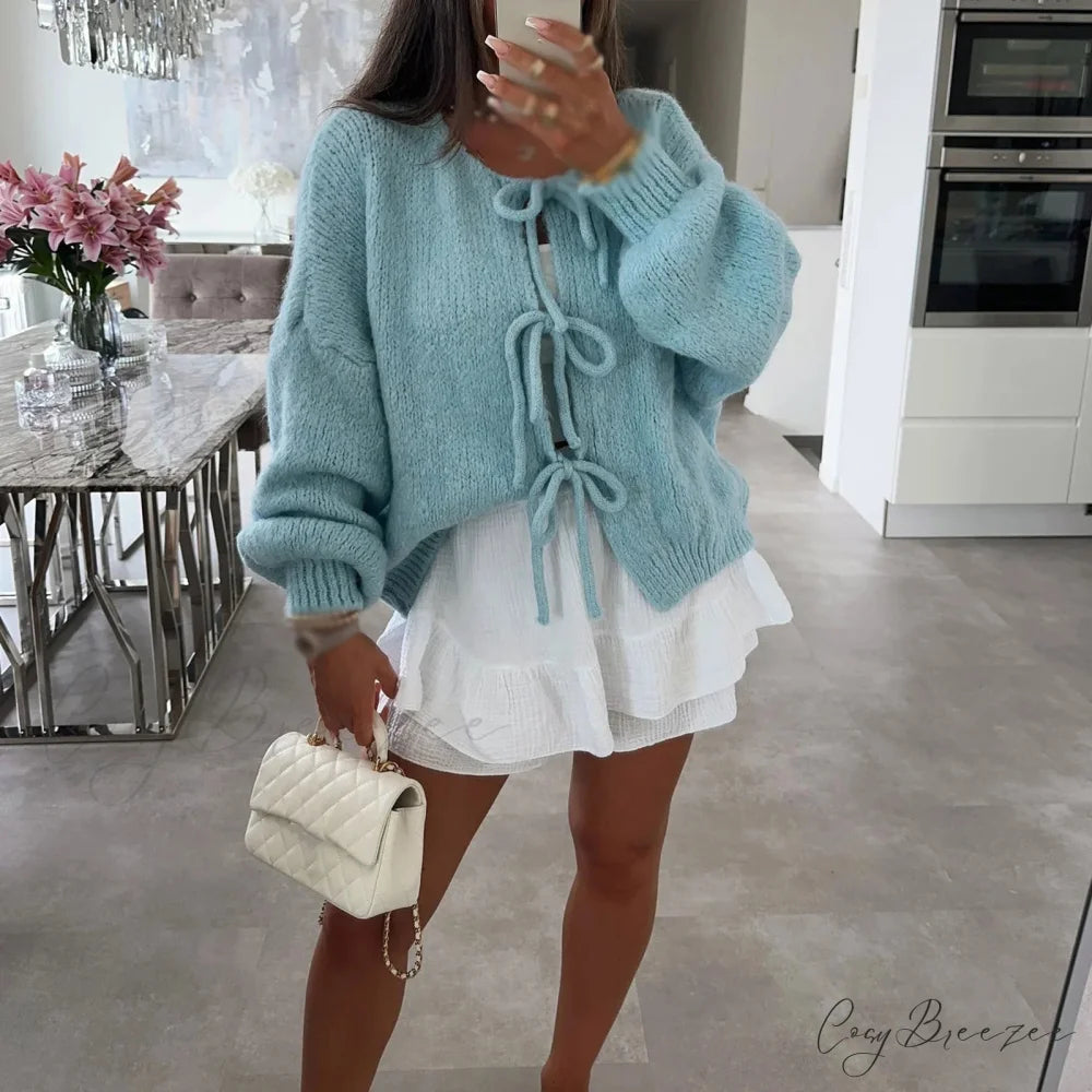 Lace-Up Cutout Patchwork Cardigan green / S cardigans-241228
