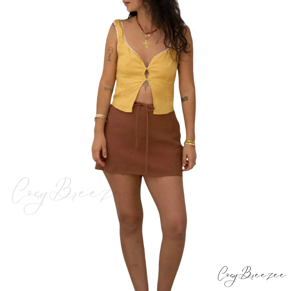 Lace-Up Floral Patch Crop Top yellow / S croptop-250223
