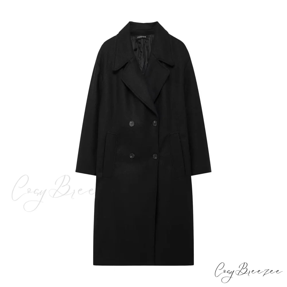 Lace-Up Mao Collar Big Lapel Coat Black / XS overcoats-241228