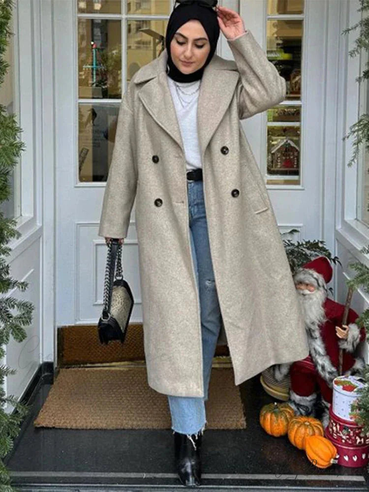 Lace-Up Mao Collar Big Lapel Coat Khaki / XS overcoats-241228