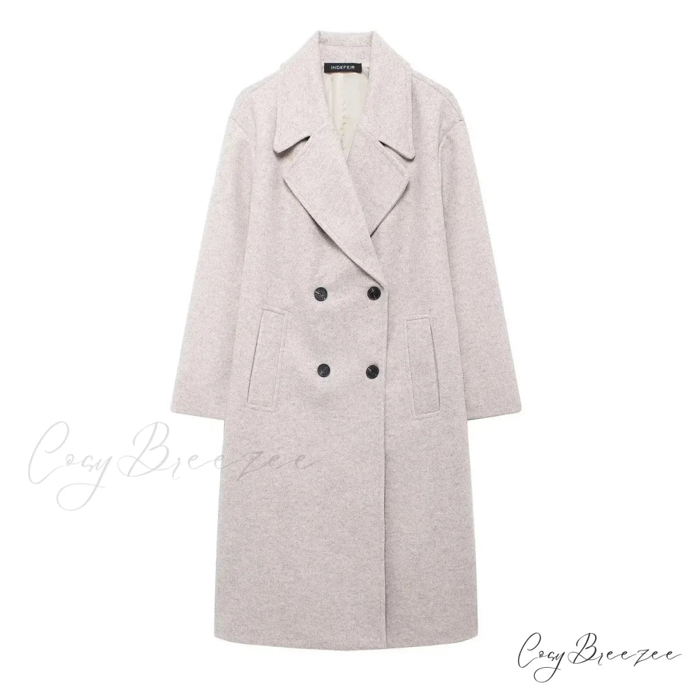 Lace-Up Mao Collar Big Lapel Coat Light pink / XS overcoats-241228