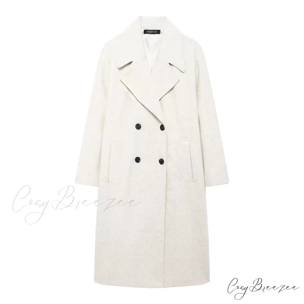 Lace-Up Mao Collar Big Lapel Coat Milky white / XS overcoats-241228