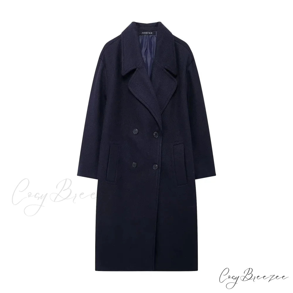 Lace-Up Mao Collar Big Lapel Coat Navy / XS overcoats-241228