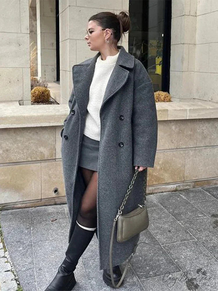 Lace-Up Mao Collar Big Lapel Coat overcoats-241228