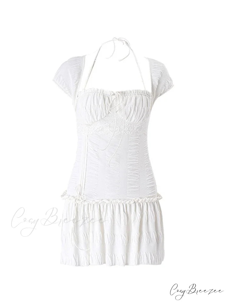 Lace Up Ruffle Trendy Ditsy Floral Mini Dress