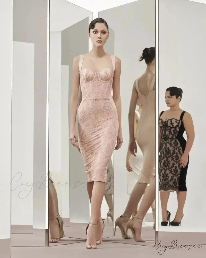 Lace-Up Strapless Party Dress Pink / XS