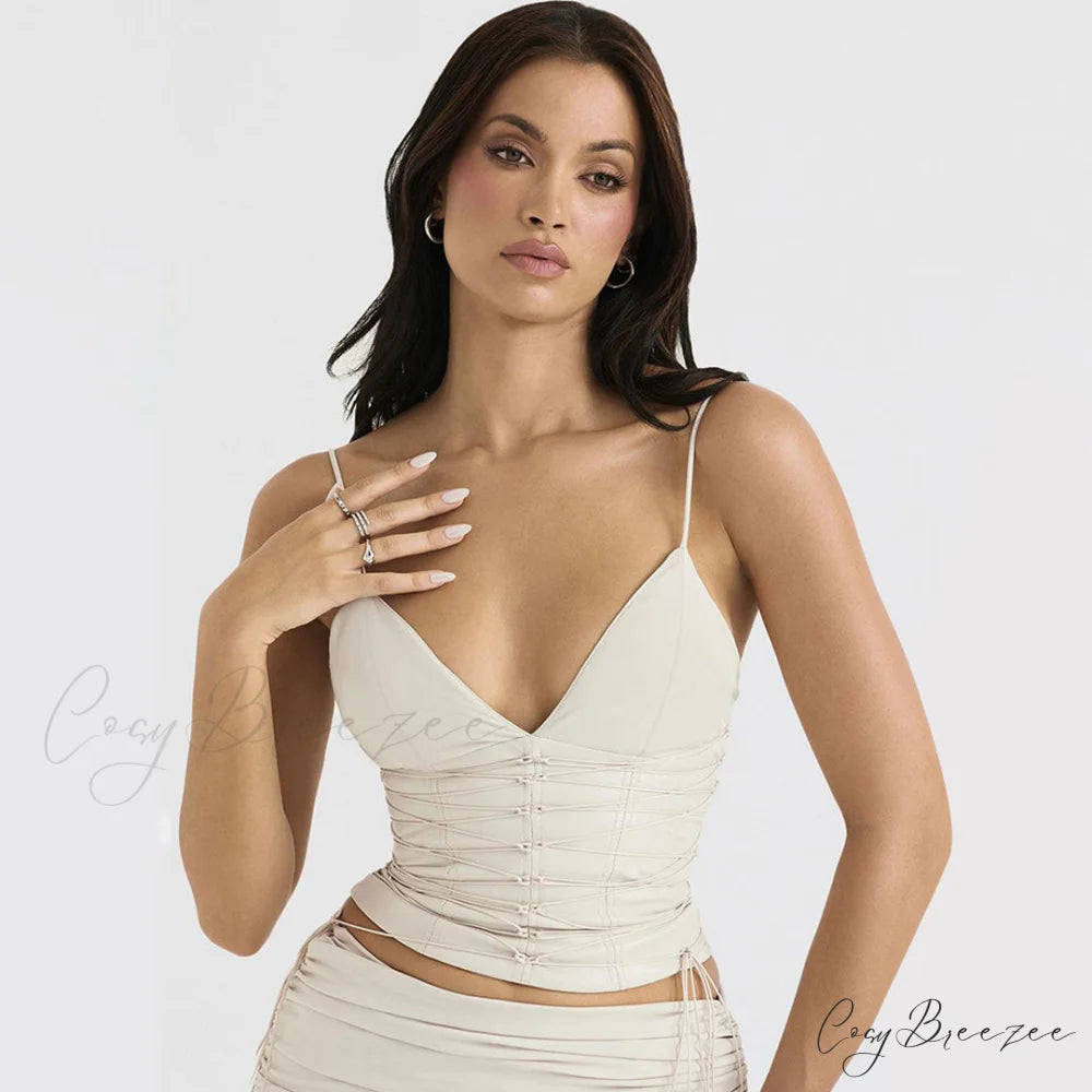 Lace Up Sweetheart Neck Sleeveless Classic Tube Crop Top - Gray M / Ivory