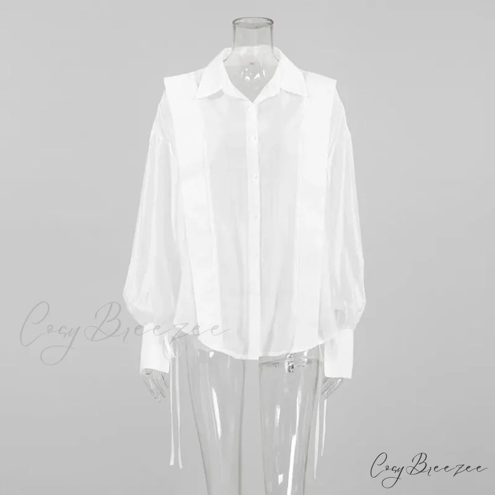 Lace-Up Transparent Casual Shirt blouse-250223