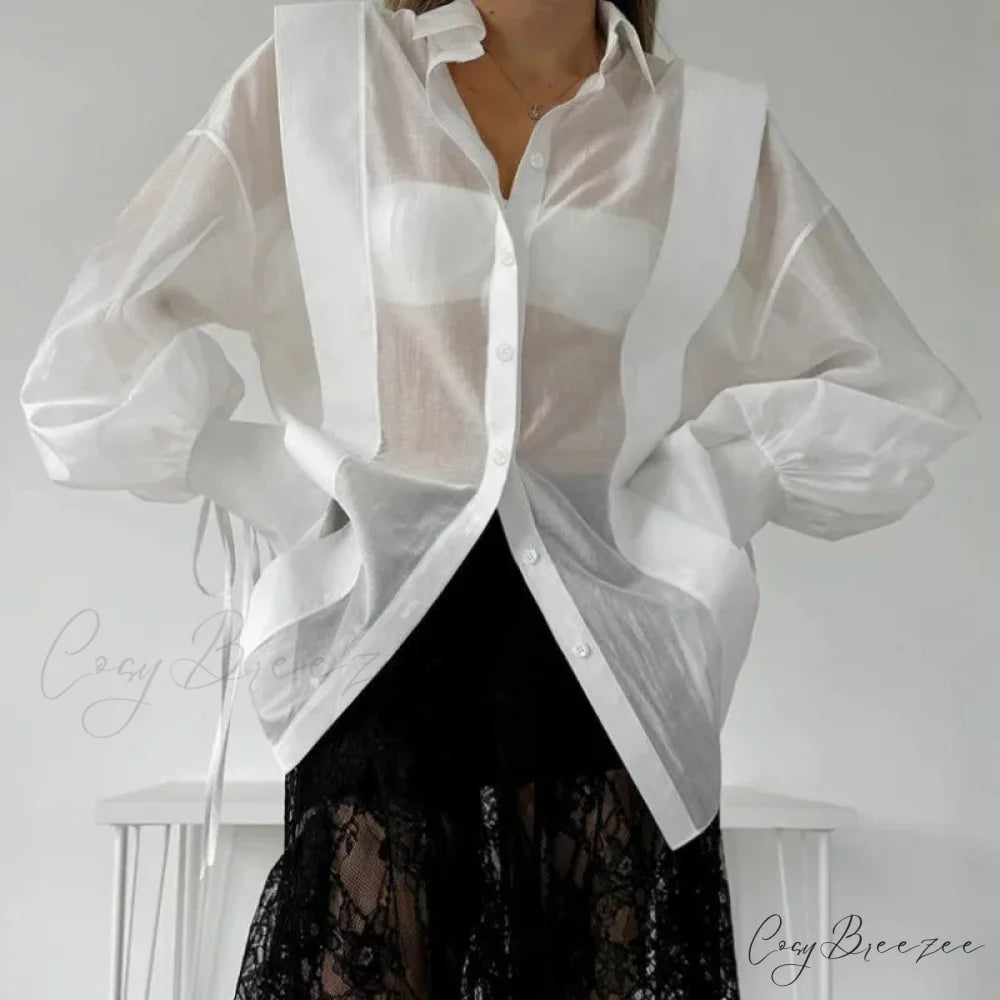 Lace-Up Transparent Casual Shirt blouse-250223