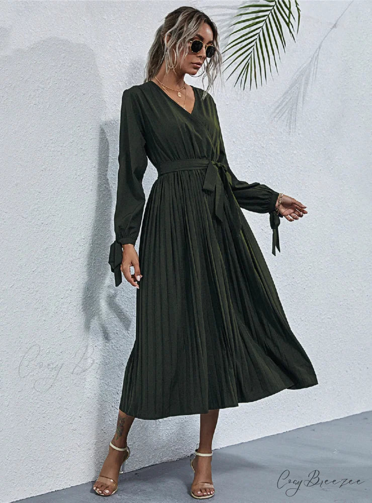 Lace-Up Waist Dress S / army green