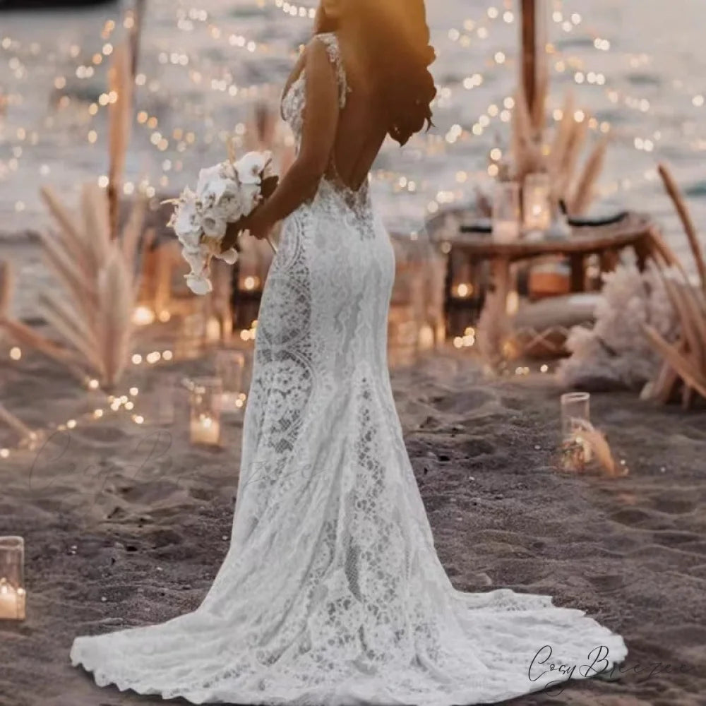 Lace V-Neck Mermaid Wedding Dress weddingdress-250223