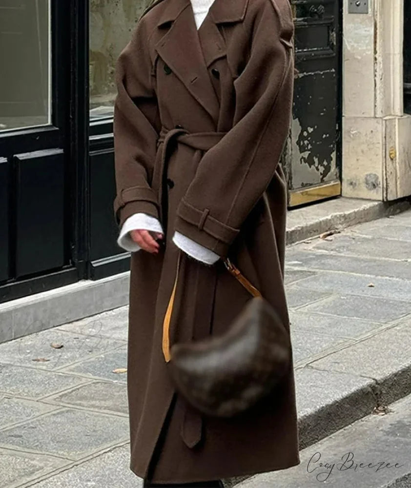 Lamb Wool Patchwork Leather Belted Coat overcoats-241228