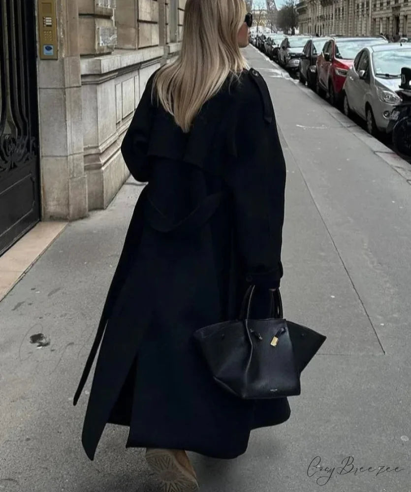 Lamb Wool Patchwork Leather Belted Coat overcoats-241228