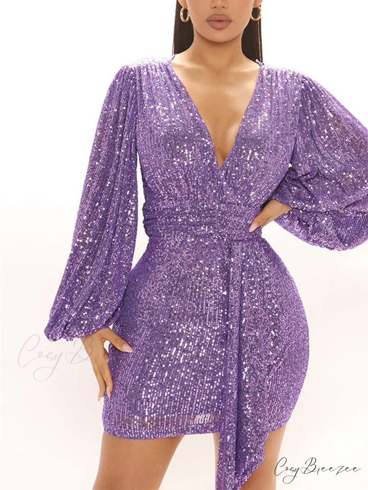 Lantern Sleeve Graceful Turndown Patchwork Tops Puprle / S