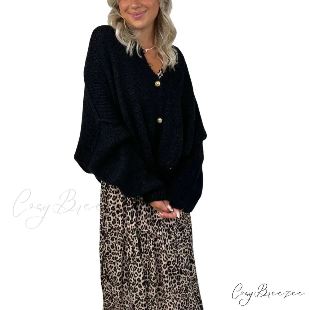 Lantern Sleeve Stand Collar Cardigan Black / S cardigans-241228