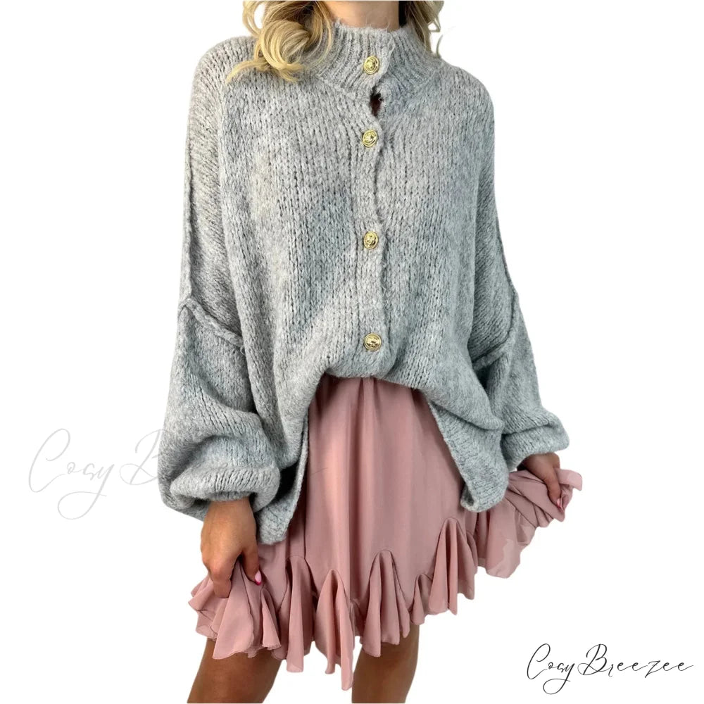 Lantern Sleeve Stand Collar Cardigan GRAY / S cardigans-241228