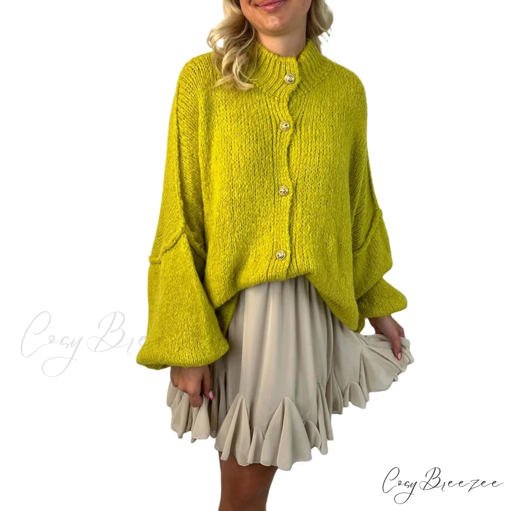Lantern Sleeve Stand Collar Cardigan Turquoise / S cardigans-241228