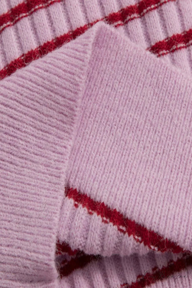 Lapel Striped V Neck Sweater