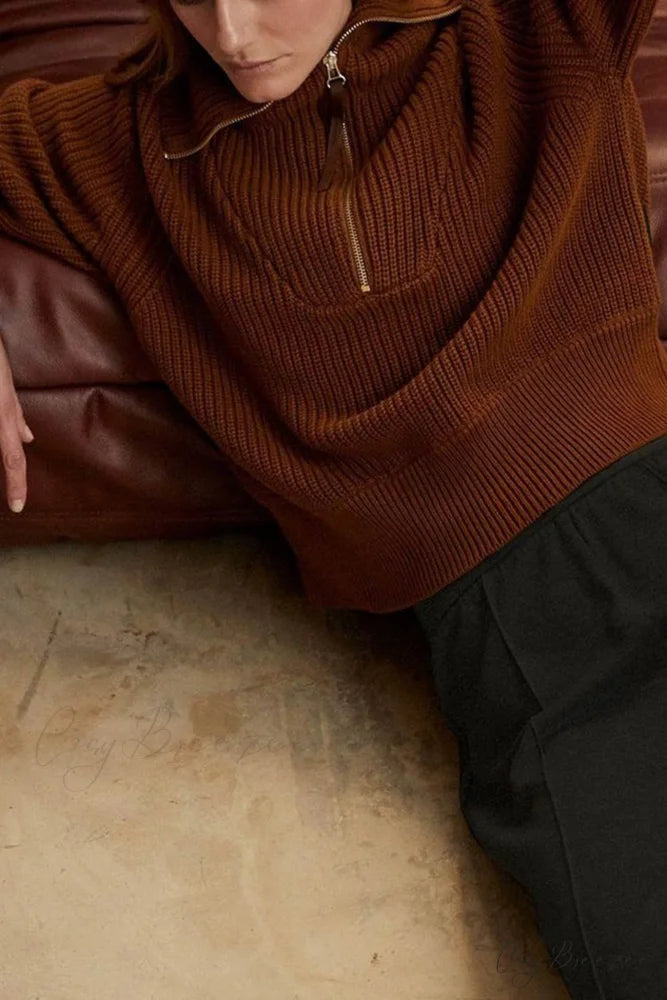 Lapel Zipper Sweater