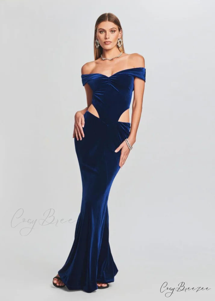 Lara Glitter Stylish Velvet Mermaid Dress BLUE / XS