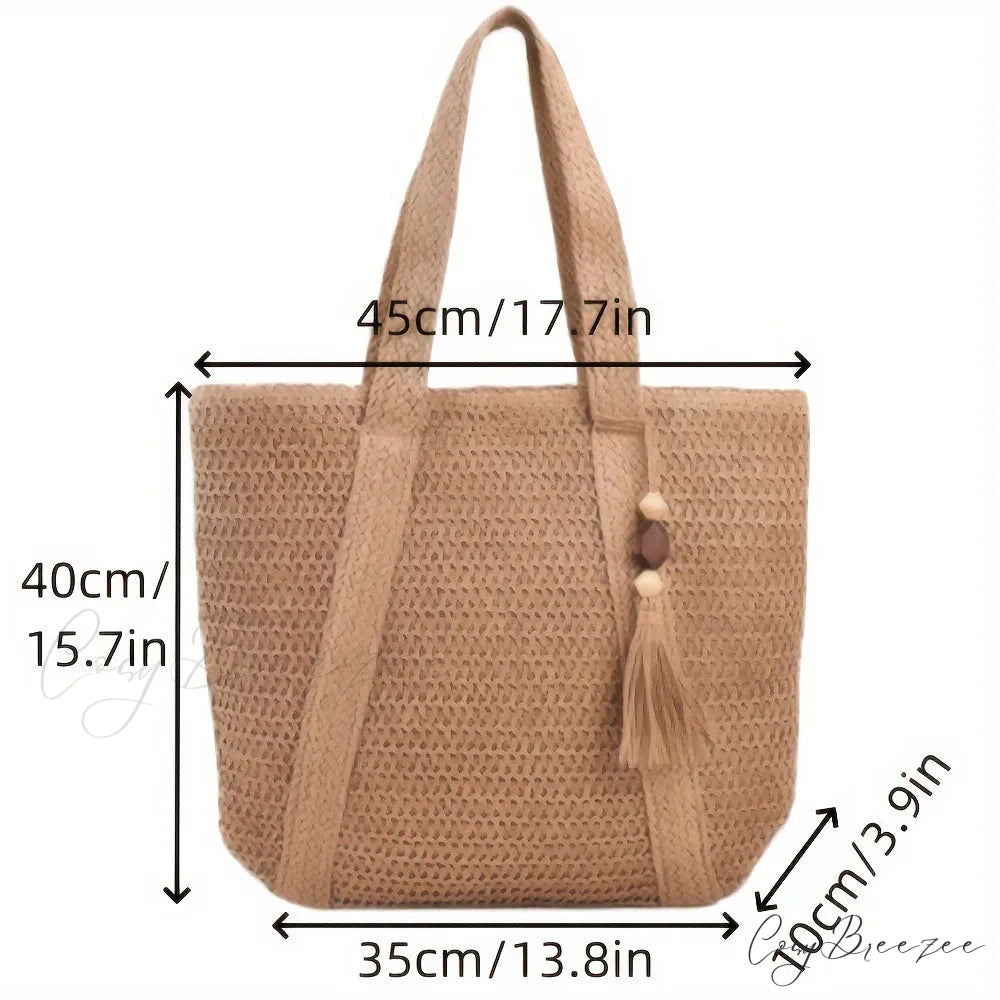 Large Capacity Fringe Straw Shoulder Bag shoulder-250126