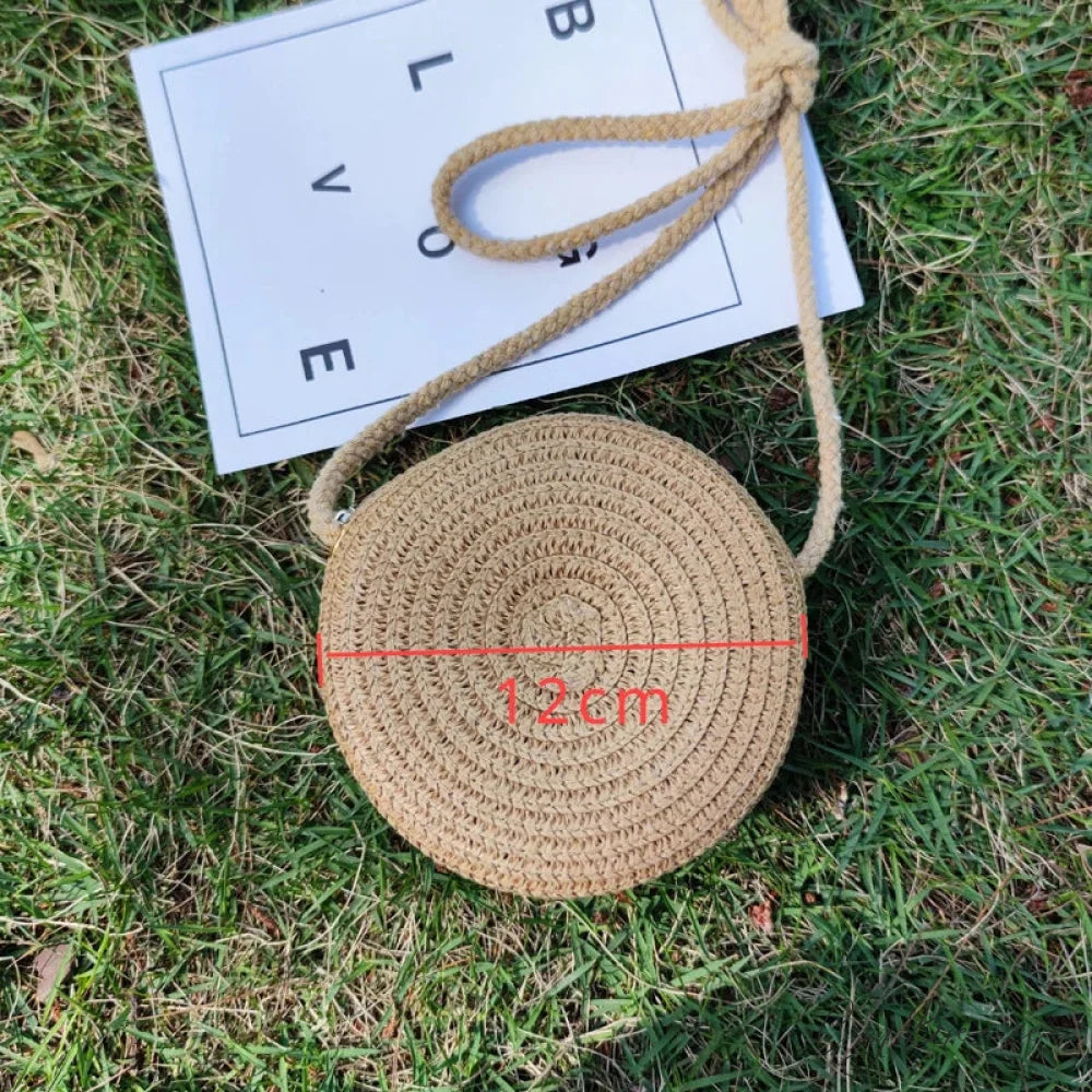 Large Capacity Fringe Straw Shoulder Bag Round Brown shoulder-250126