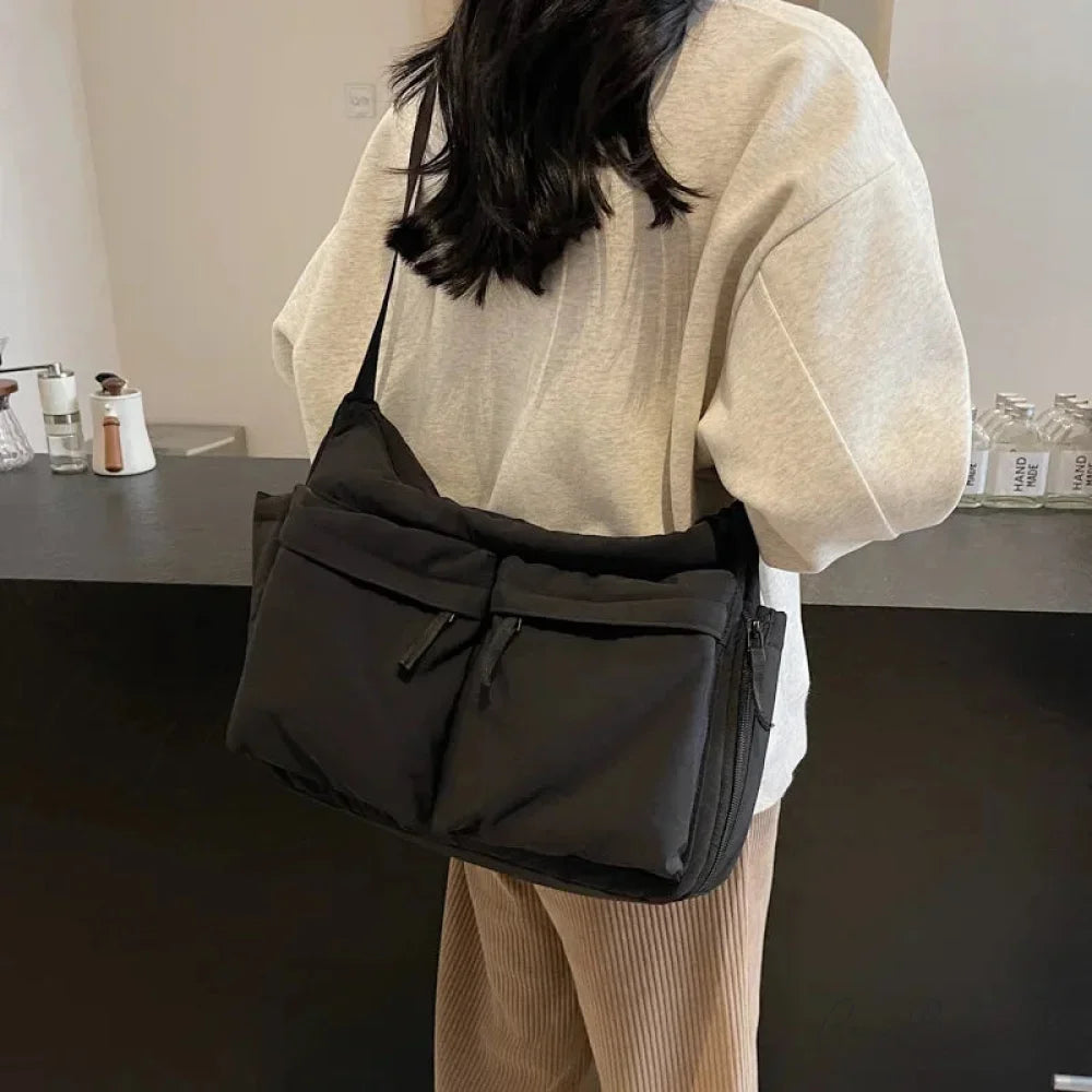 Large Capacity Waterproof Nylon Work Crossbody Black crossbody-250126