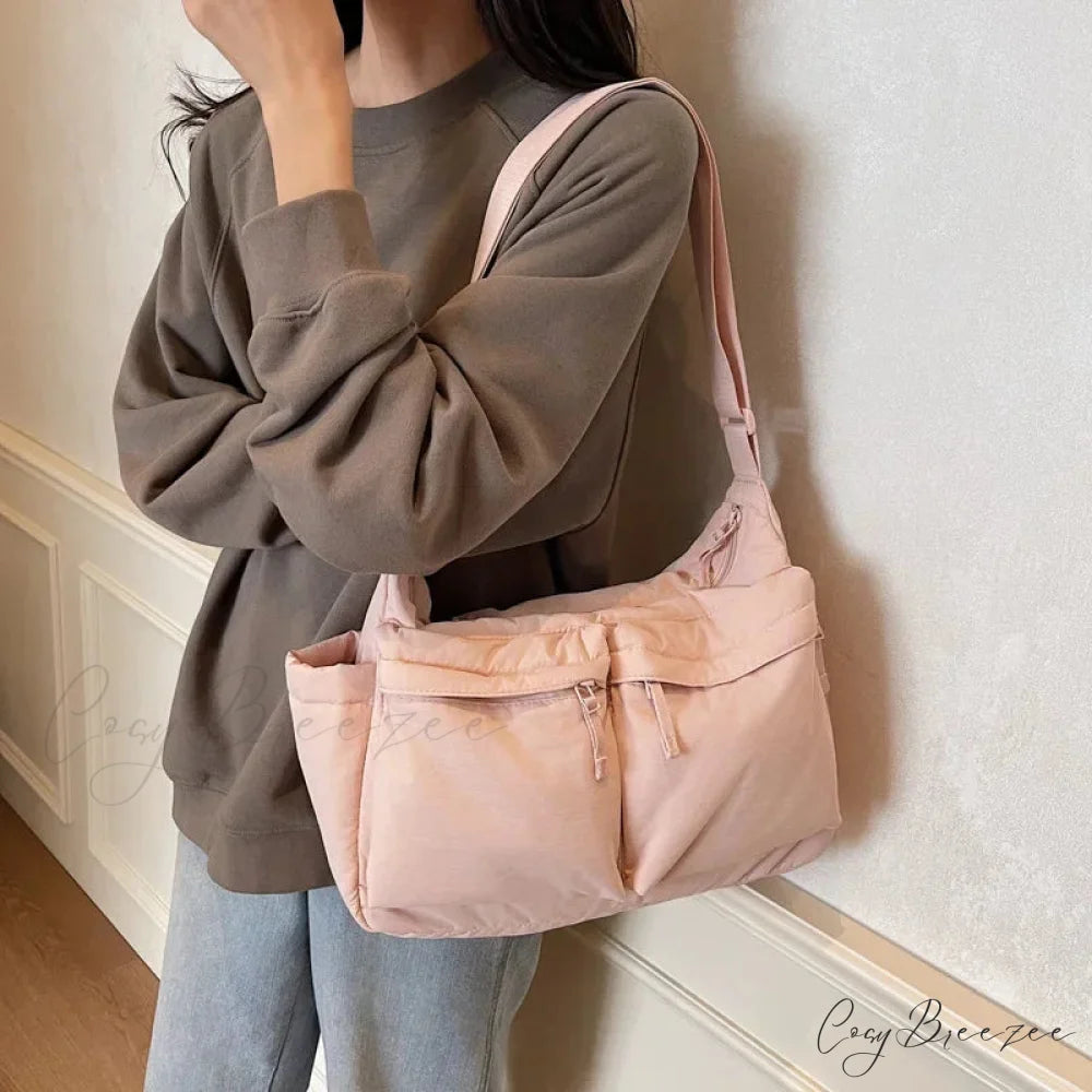 Large Capacity Waterproof Nylon Work Crossbody Pink crossbody-250126