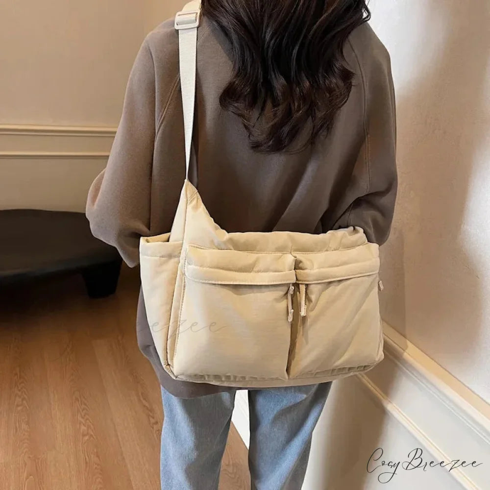 Large Capacity Waterproof Nylon Work Crossbody White crossbody-250126