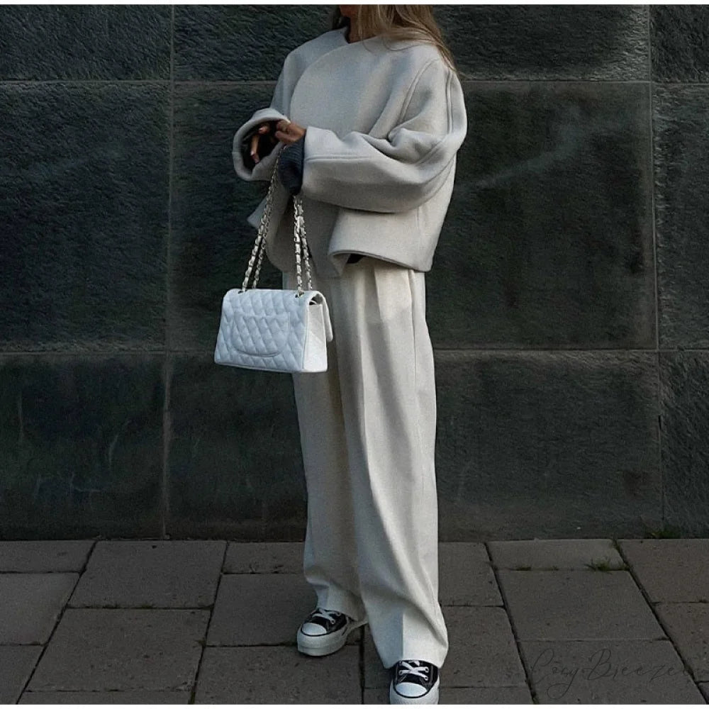 Large Collar Stylish Wool Crop Coat
