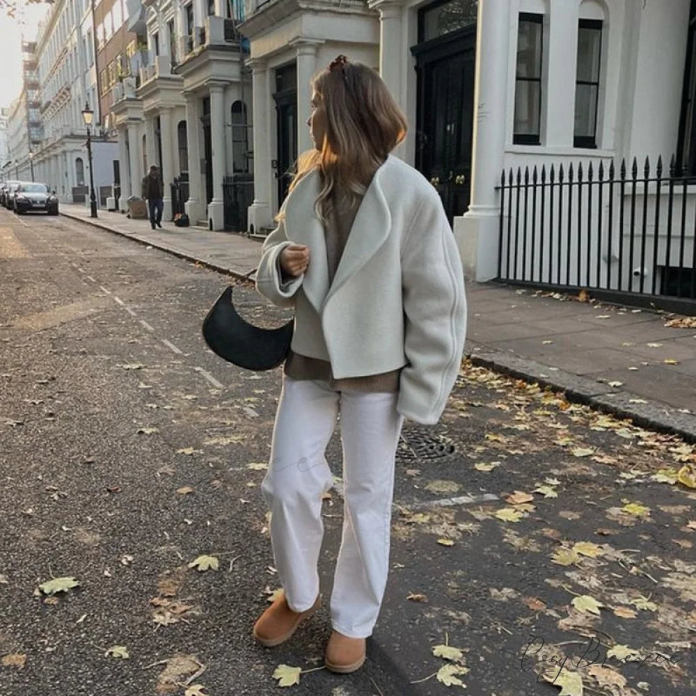 Large Collar Stylish Wool Crop Coat