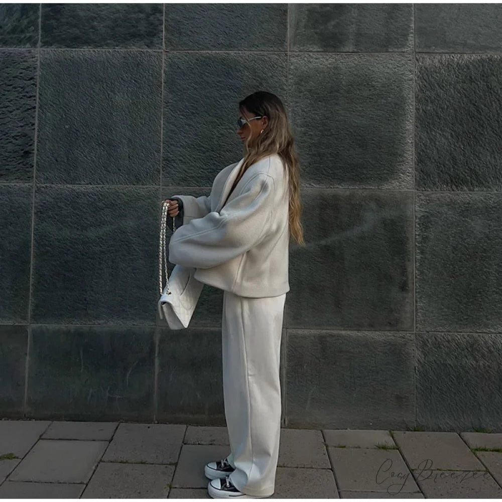 Large Collar Stylish Wool Crop Coat